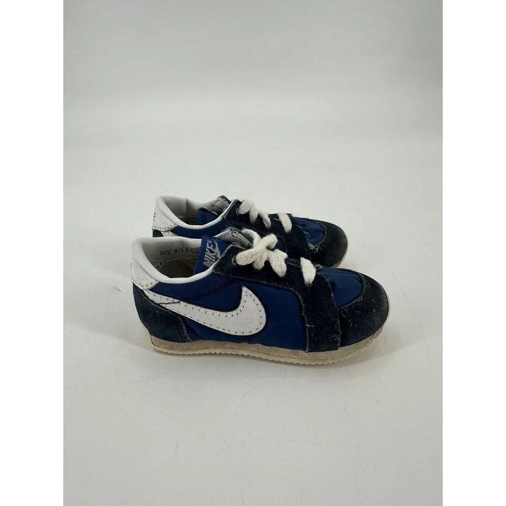 RARE Vintage 80s NIKE Baby Toddler Shoes Blue Suede Sneakers #830305 Size‎ 3.5